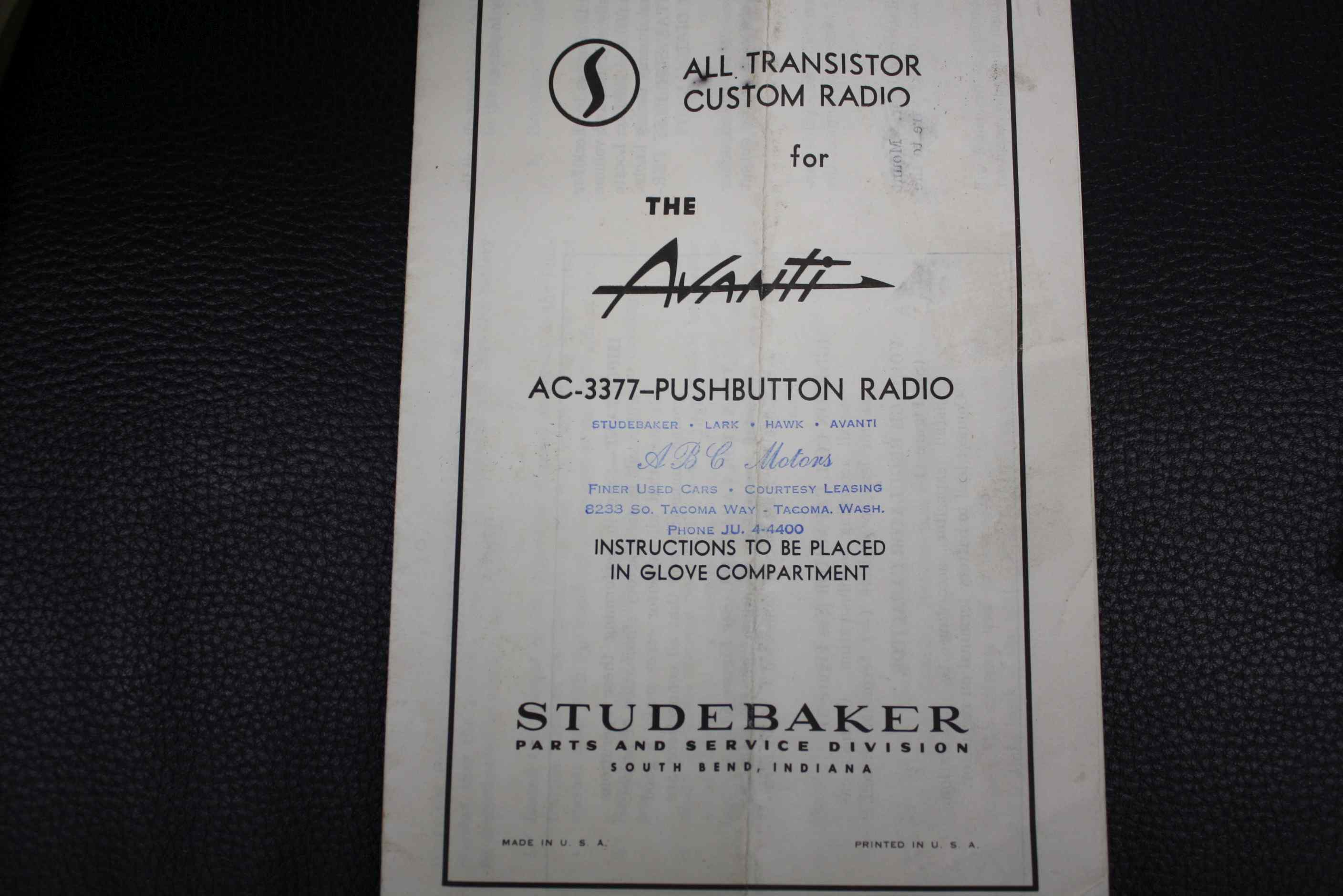 1963 Studebaker R2 Factory Supercharged 4 Speed manual.