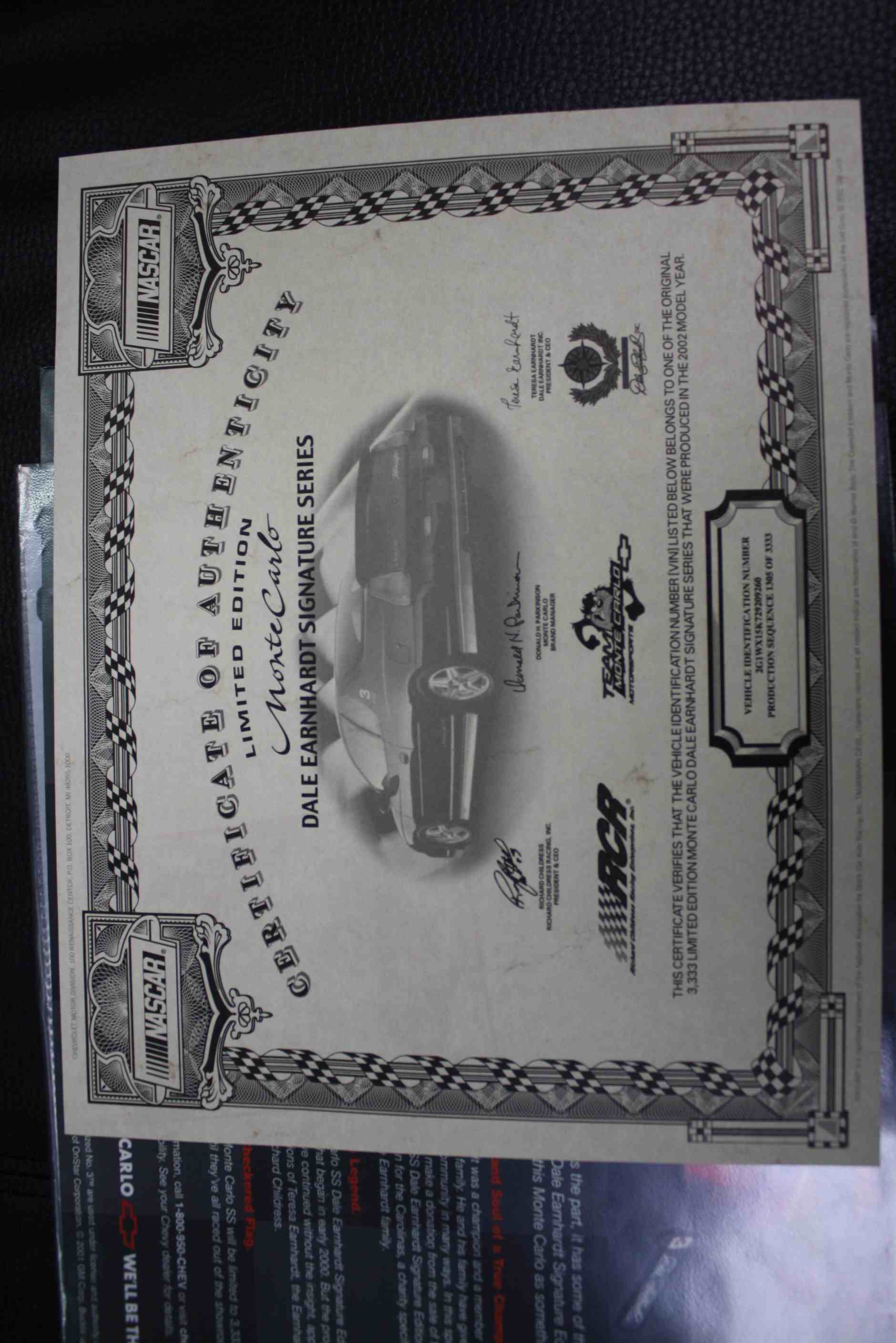 2002 Monte Carlo Dale Earnhardt Edition with only 52 miles since new.