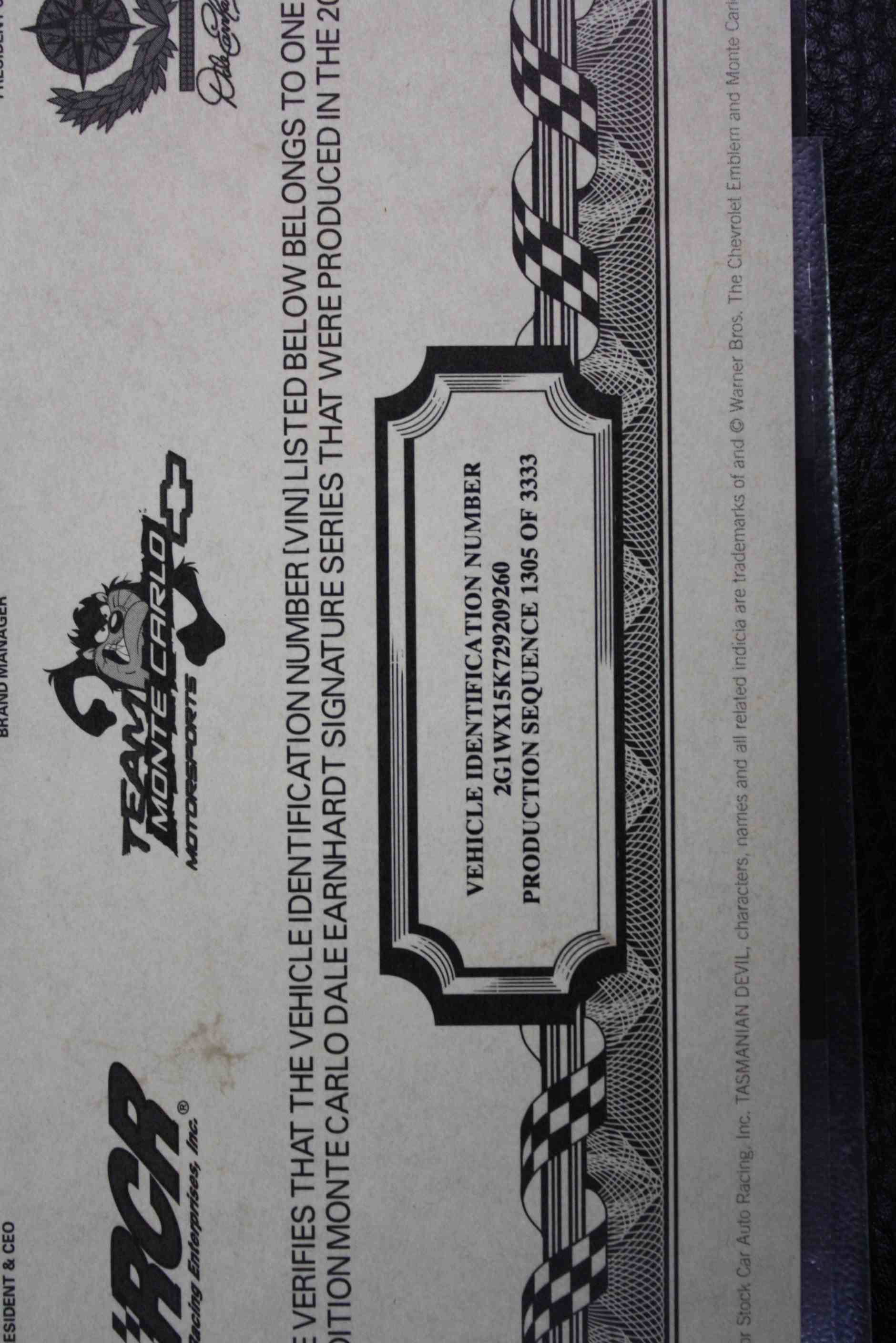 2002 Monte Carlo Dale Earnhardt Edition with only 52 miles since new.