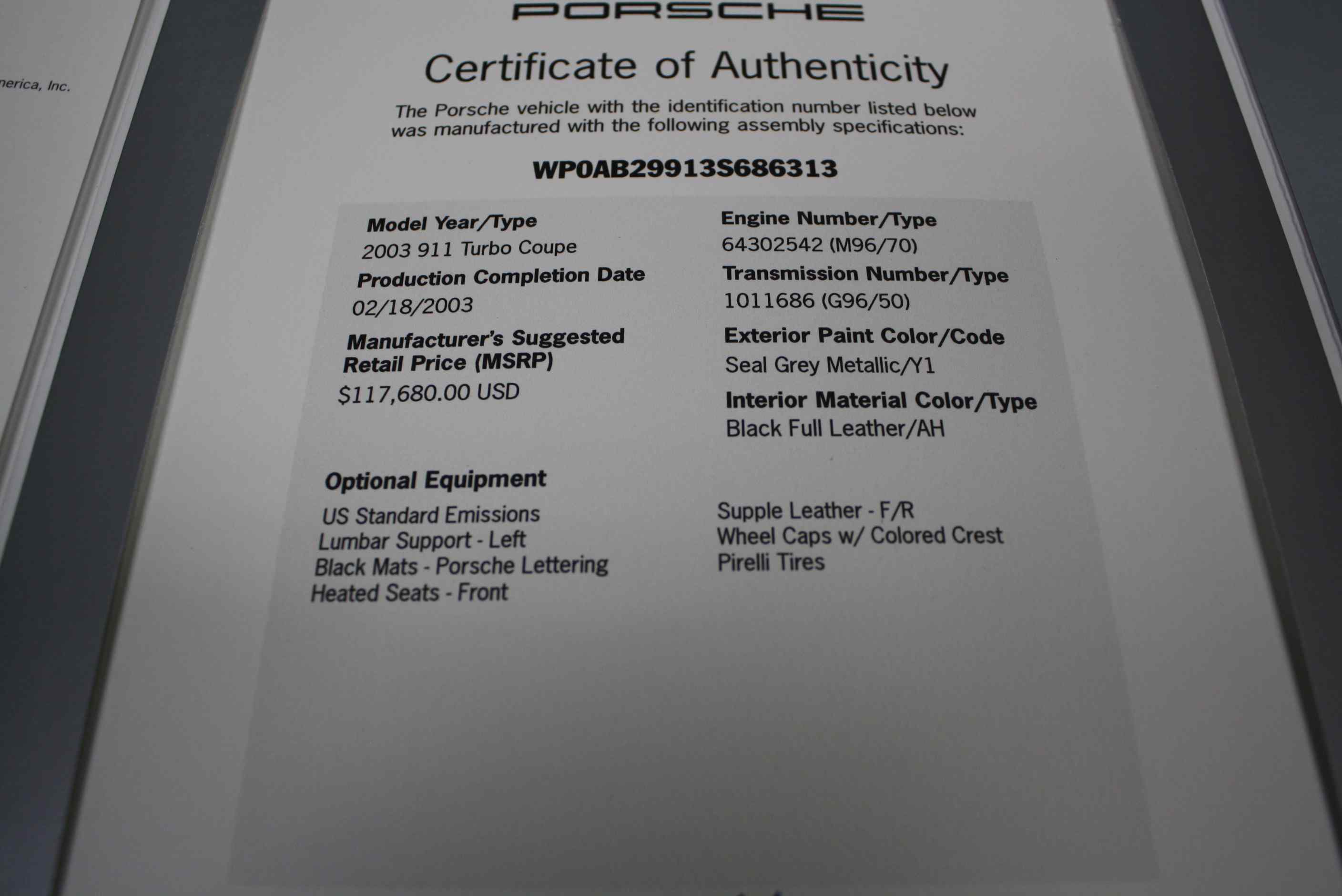 2003 Porsche 996 Turbo 6 speed.