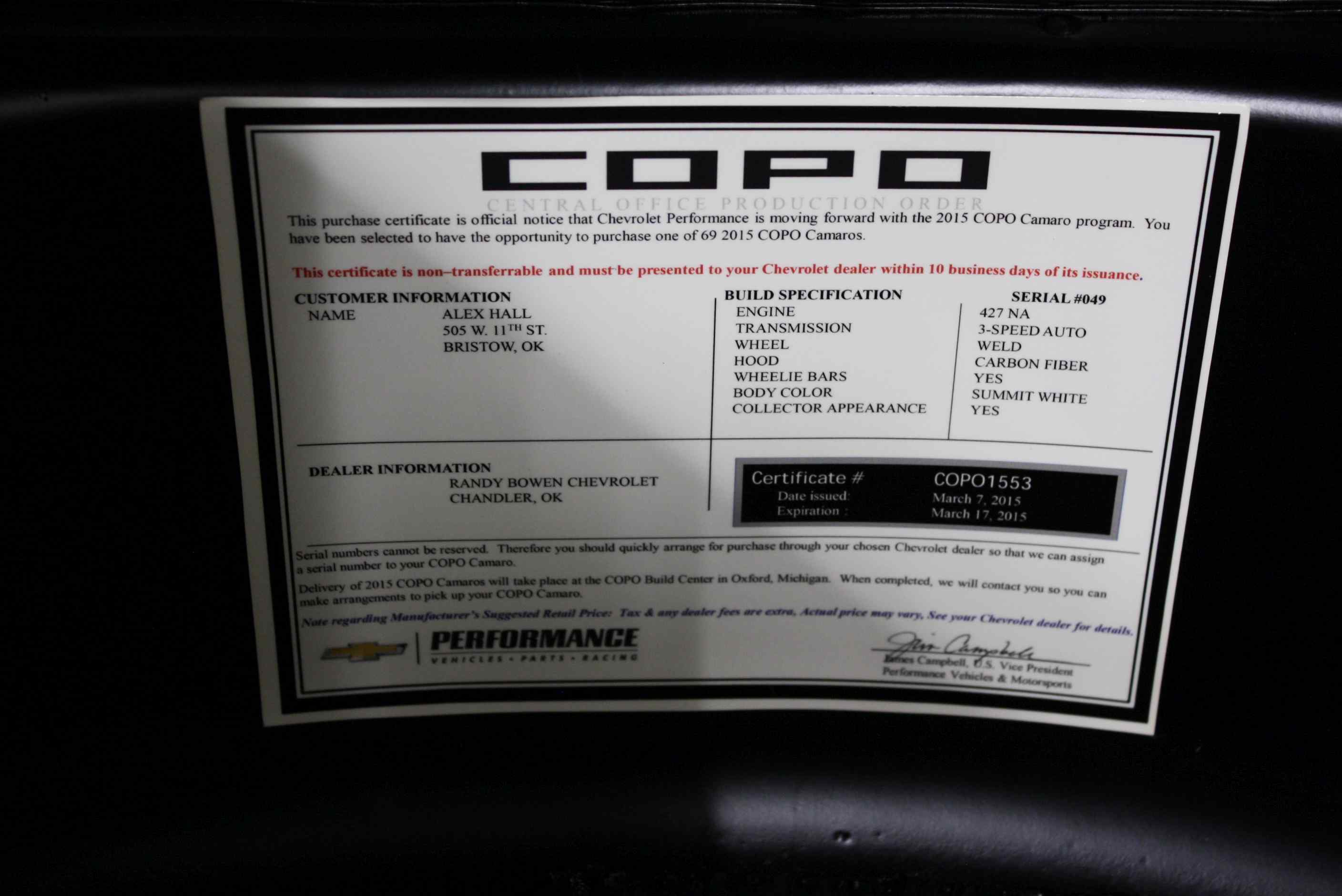 2015 COPO Camaro