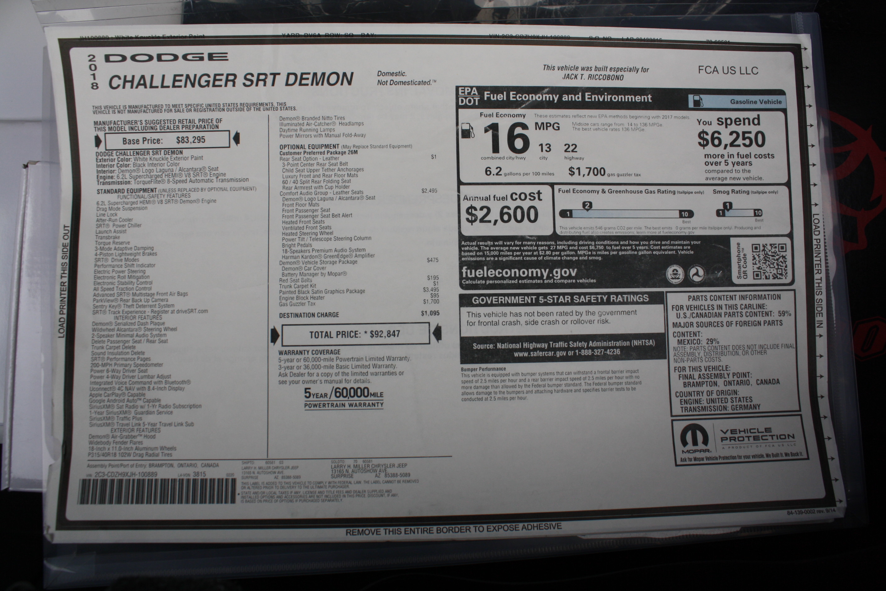 2018 Dodge SRT DEMON 24 miles since New