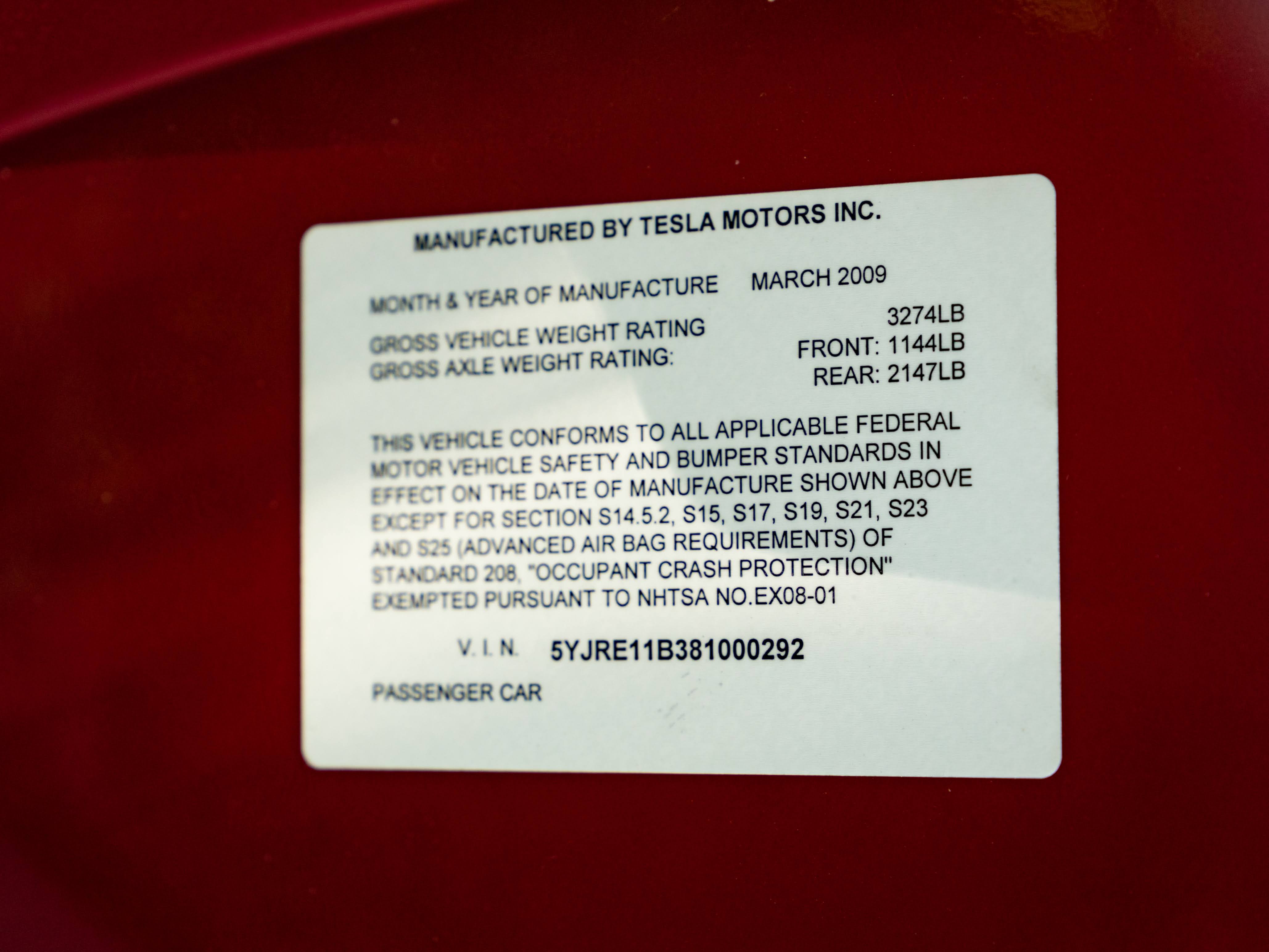 2008 Tesla Roadster 924 miles, one of the first 300