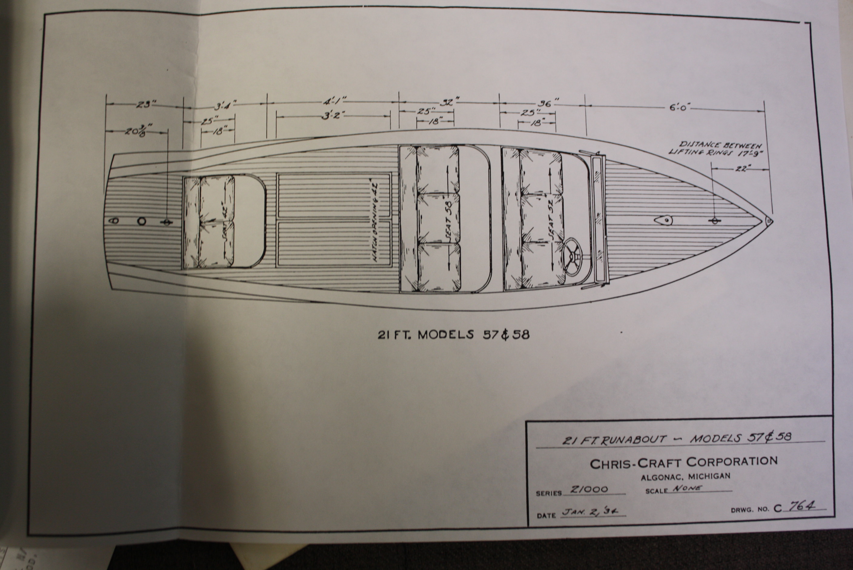 1934 Chris Craft 21′ Triple Cockpit Runabout