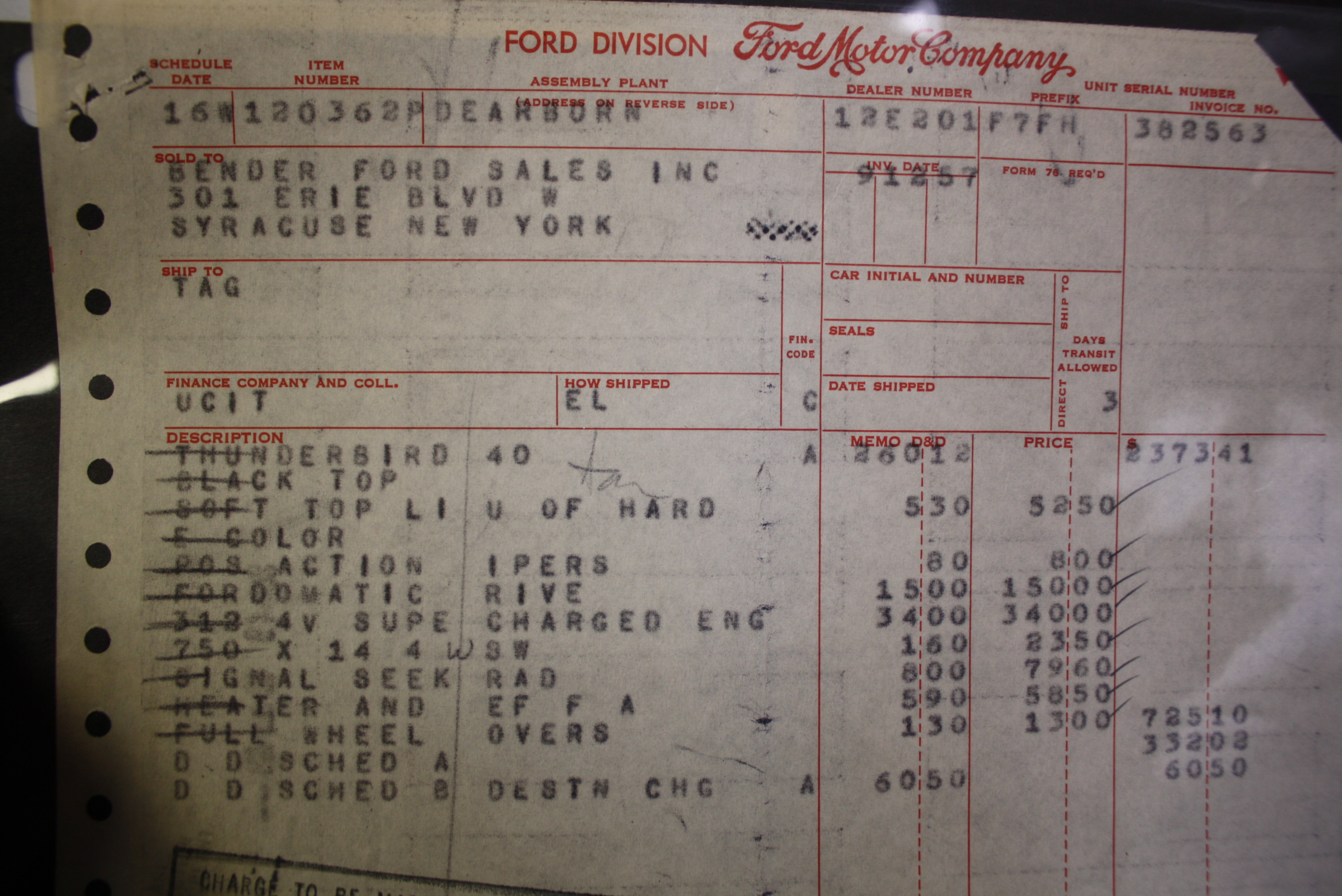 1957 F Code Factory Supercharged Thunderbird